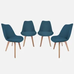 Set di 4 sedie scandinave in legno di faggio e tessuto semplice