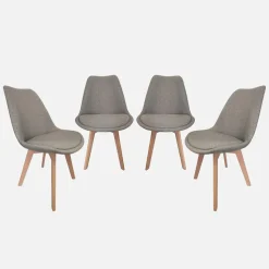 Set di 4 sedie scandinave in legno di faggio e tessuto semplice