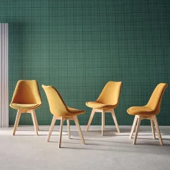 Set di 4 sedie scandinave in legno di faggio e velluto a coste