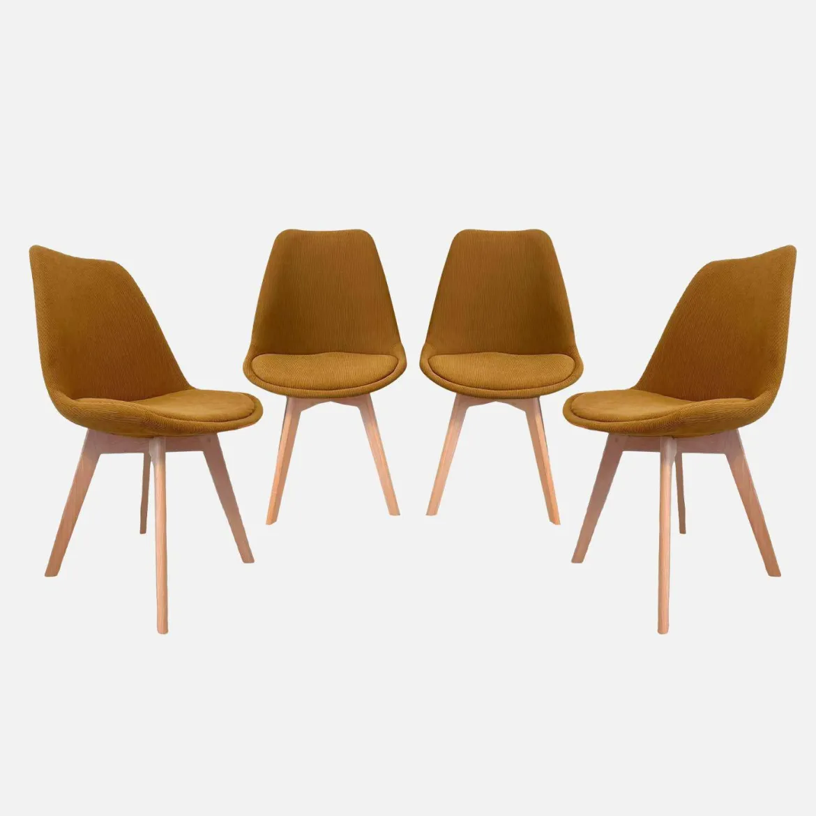 Set di 4 sedie scandinave in legno di faggio e velluto a coste