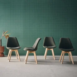 Set di 4 sedie scandinave in legno di faggio e velluto a coste