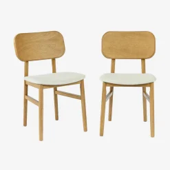 Set di 2 sedie vintage in legno di hevea e tessuto