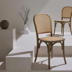 Set di 2 sedie vintage in legno e rattan
