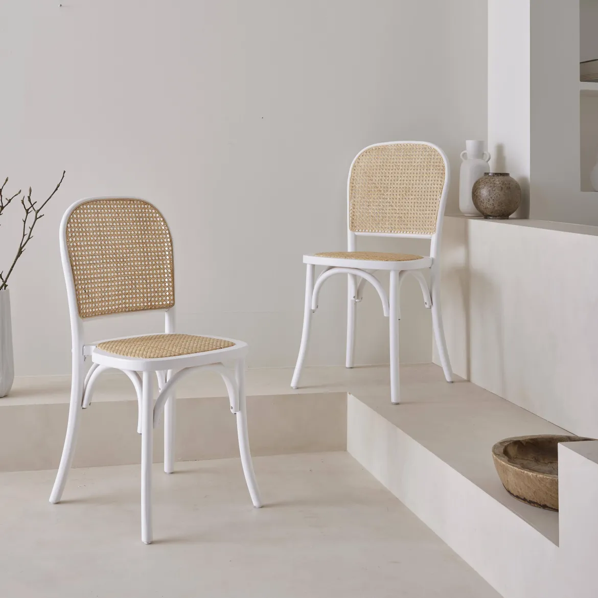 Set di 2 sedie vintage in legno e rattan