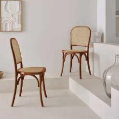 Set di 2 sedie vintage in legno e rattan