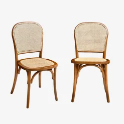 Set di 2 sedie vintage in legno e rattan