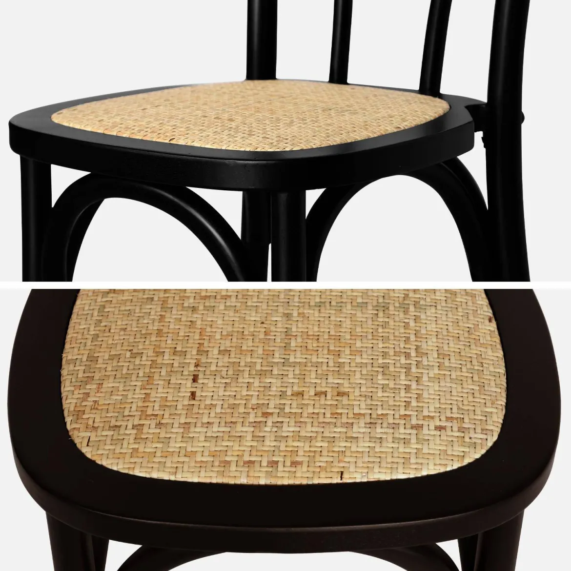 Set di 4 sedie vintage in legno e rattan