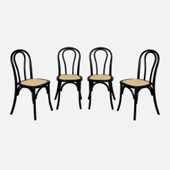 Set di 4 sedie vintage in legno e rattan