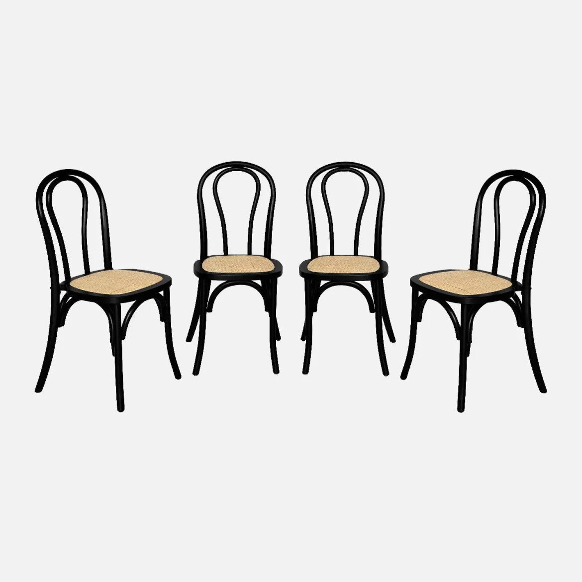 Set di 4 sedie vintage in legno e rattan