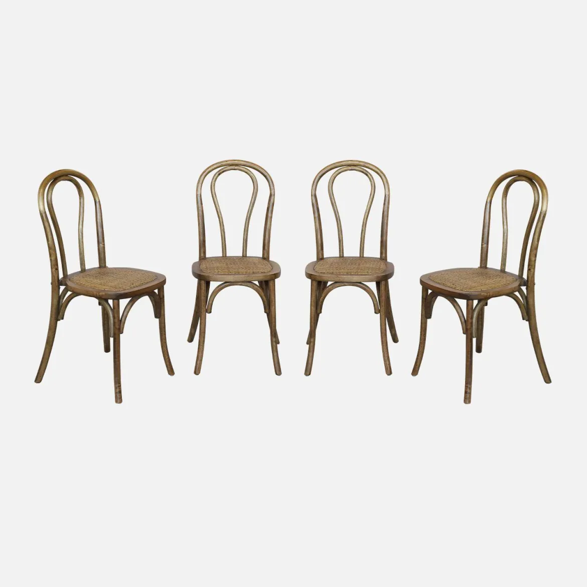 Set di 4 sedie vintage in legno e rattan