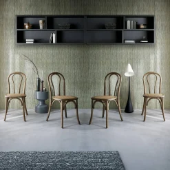 Set di 4 sedie vintage in legno e rattan
