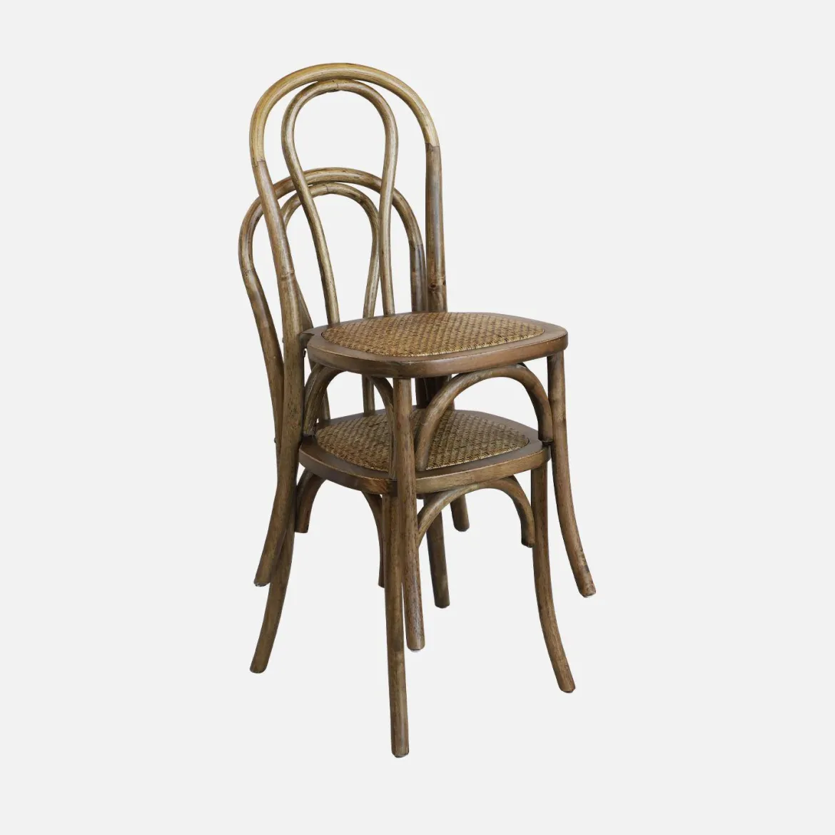 Set di 4 sedie vintage in legno e rattan