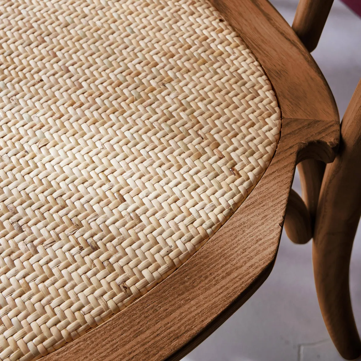 Set di 4 sedie vintage in legno e rattan