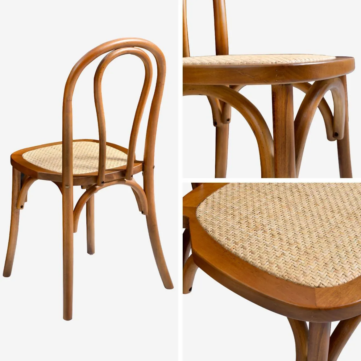 Set di 4 sedie vintage in legno e rattan