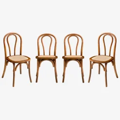 Set di 4 sedie vintage in legno e rattan