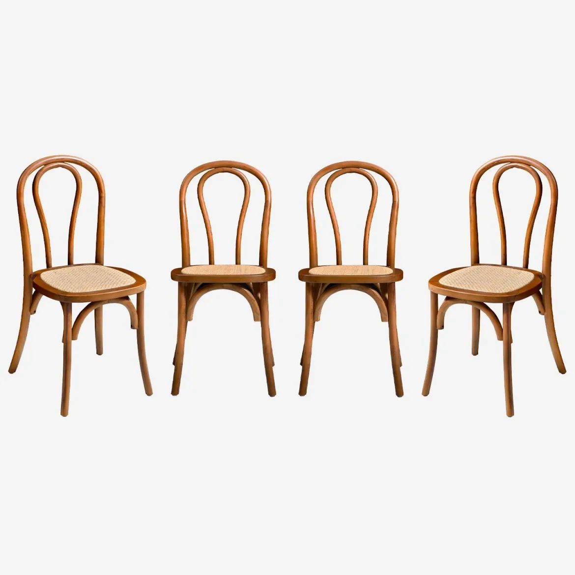Set di 4 sedie vintage in legno e rattan