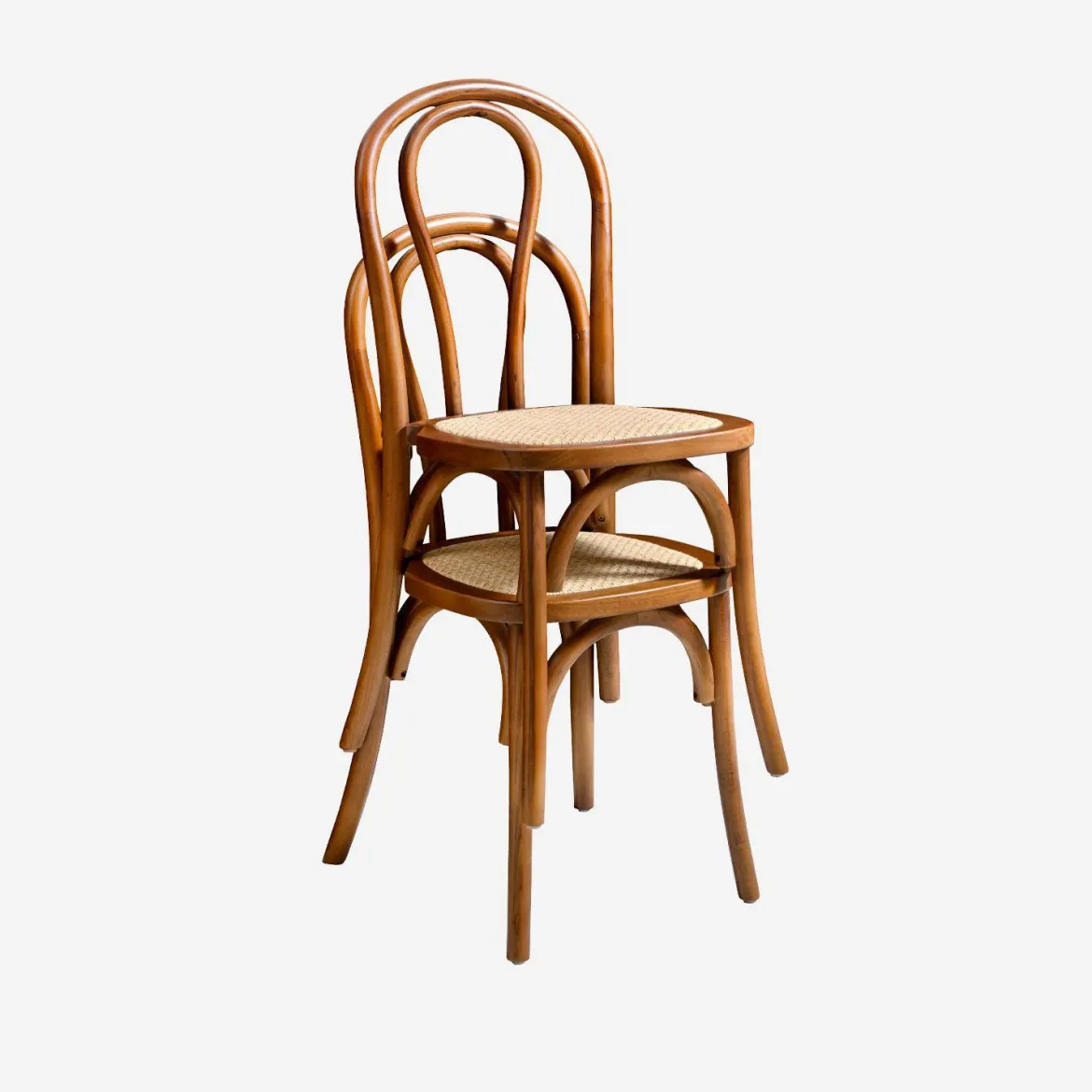 Set di 4 sedie vintage in legno e rattan
