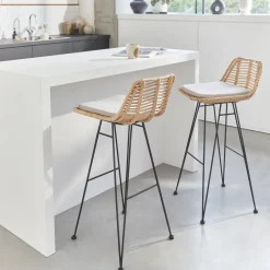 Set di 2 sgabelli da bar in metallo e rattan