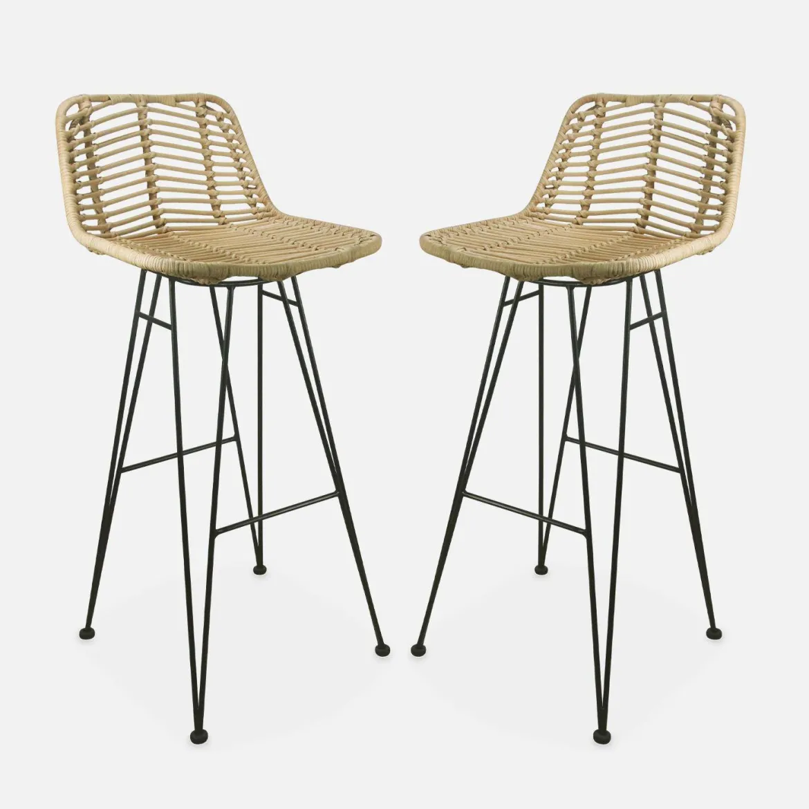 Set di 2 sgabelli da bar in metallo e rattan