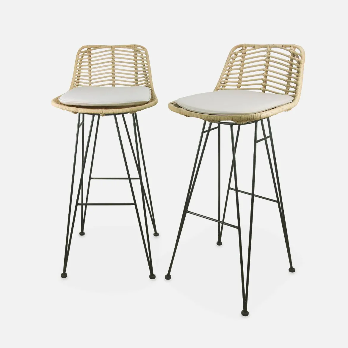 Set di 2 sgabelli da bar in metallo e rattan