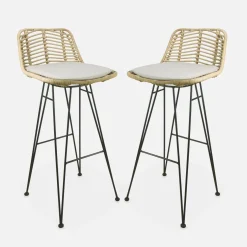 Set di 2 sgabelli da bar in metallo e rattan
