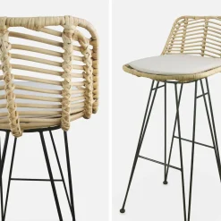 Set di 2 sgabelli da bar in metallo e rattan