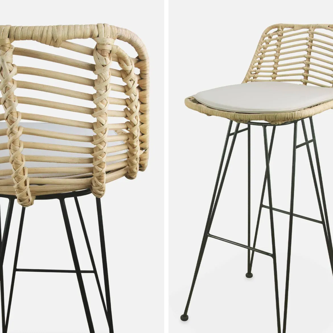 Set di 2 sgabelli da bar in metallo e rattan