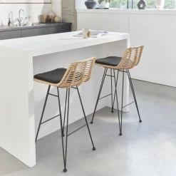 Set di 2 sgabelli da bar in metallo e rattan, 67cm