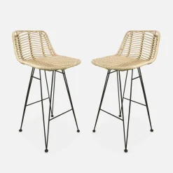Set di 2 sgabelli da bar in metallo e rattan, 67cm