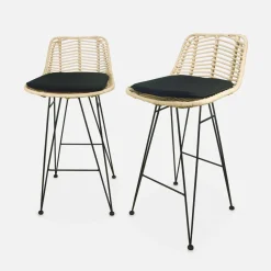 Set di 2 sgabelli da bar in metallo e rattan, 67cm