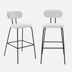 Set di 2 sgabelli da bar legno curvato tinto noce e tessuto idrorepellente gambe in metallo nero