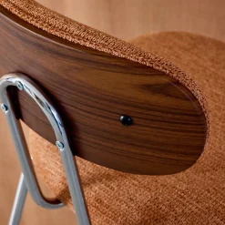 Set di 2 sgabelli da bar legno tinto noce e tessuto idrorepellente gambe in metallo cromato