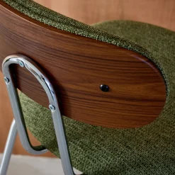 Set di 2 sgabelli da bar legno tinto noce e tessuto idrorepellente gambe in metallo cromato