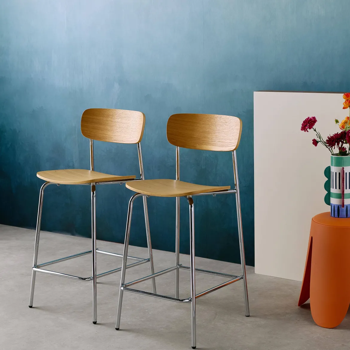 Set di 2 sgabelli da bar vintage metallo e compensato