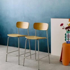 Set di 2 sgabelli da bar vintage metallo e compensato