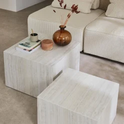 Set di 2 tavolini quadrati con effetto marmo
