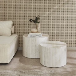 Set di 2 tavolini rotondi con effetto marmo