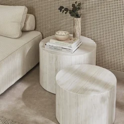Set di 2 tavolini rotondi con effetto marmo