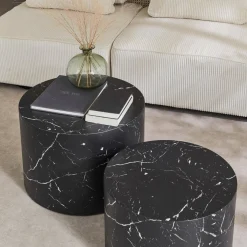 Set di 2 tavolini rotondi con effetto marmo