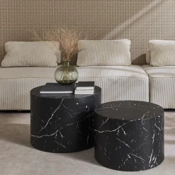 Set di 2 tavolini rotondi con effetto marmo