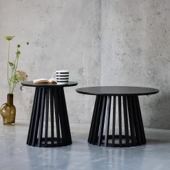 Set di 2 tavolini rotondi effetto legno, 40cm e 60cm