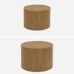 Set di 2 tavolini rotondi impilabili effetto quercia