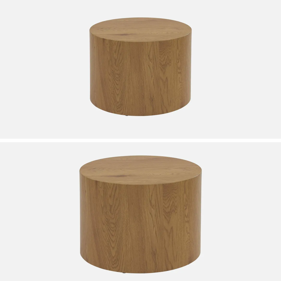 Set di 2 tavolini rotondi impilabili effetto quercia