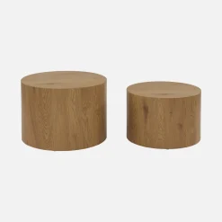 Set di 2 tavolini rotondi impilabili effetto quercia
