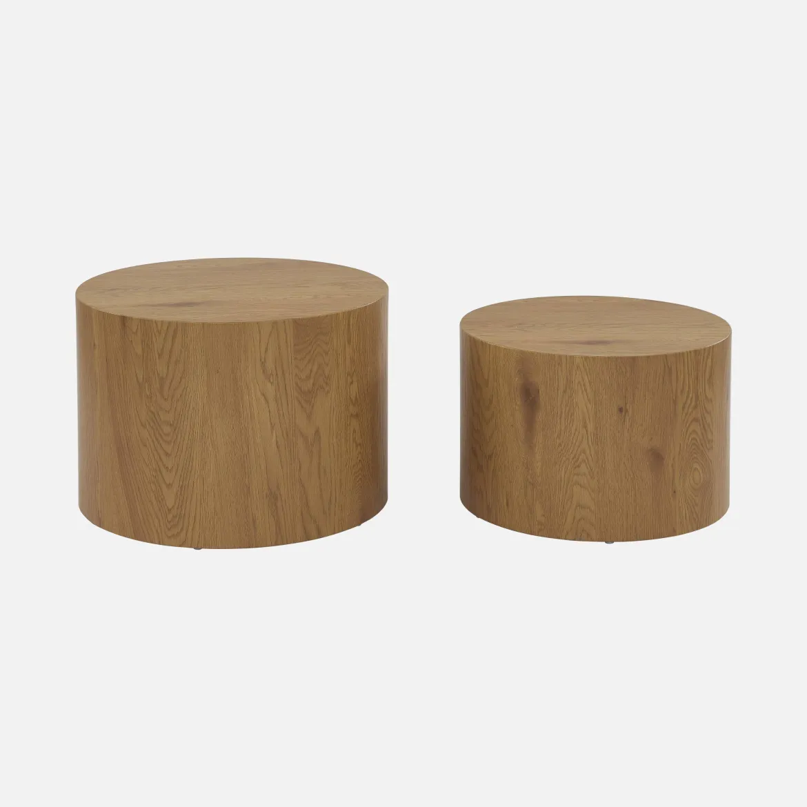 Set di 2 tavolini rotondi impilabili effetto quercia