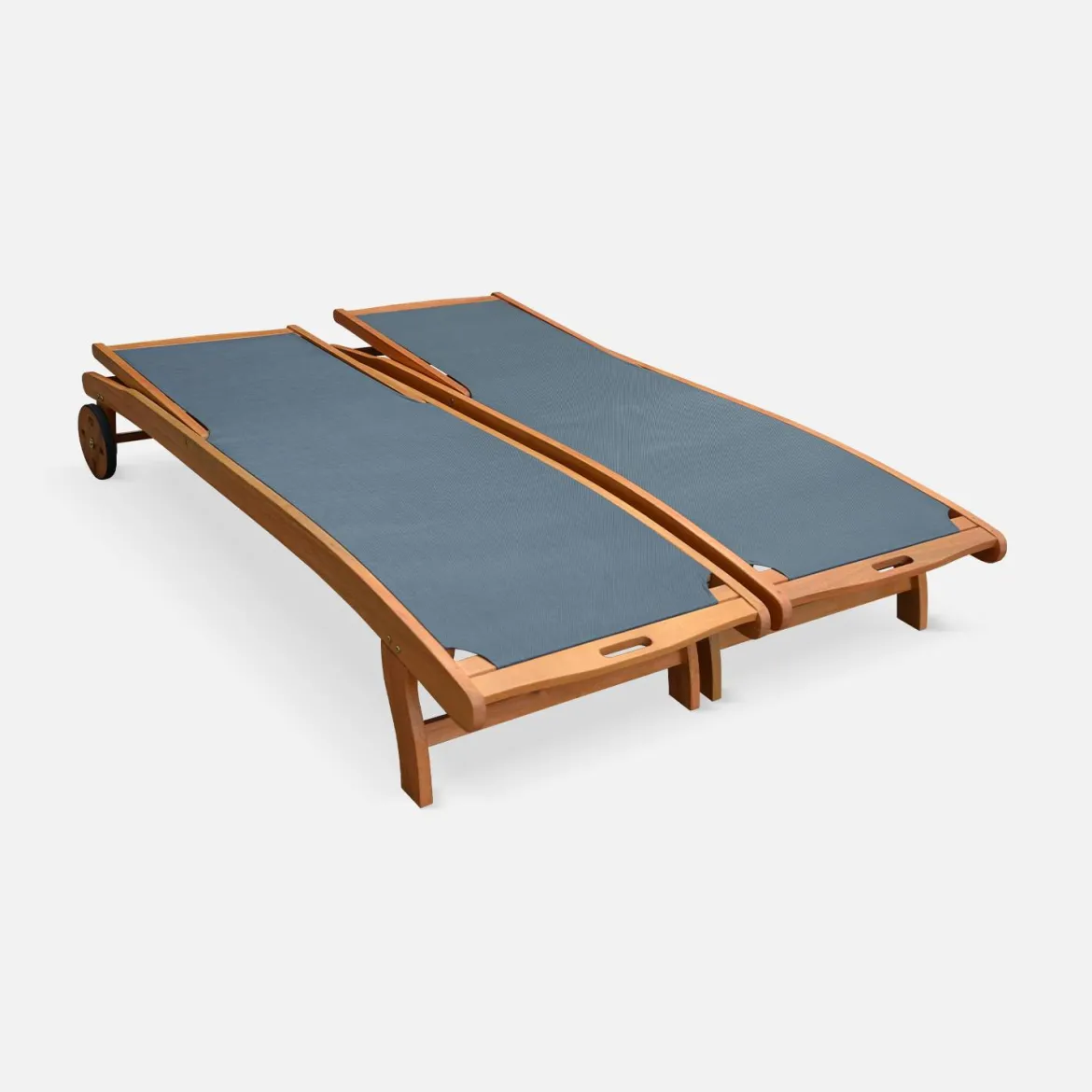 Set 2 lettini prendisole in legno multiposizione con ruote