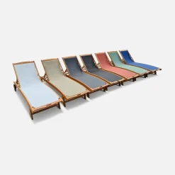 Set 2 lettini prendisole in legno multiposizione con ruote