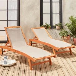 Set 2 lettini prendisole in legno multiposizione con ruote