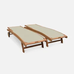 Set 2 lettini prendisole in legno multiposizione con ruote