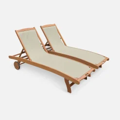 Set 2 lettini prendisole in legno multiposizione con ruote